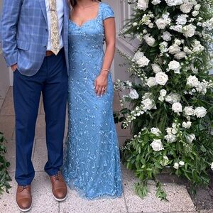 THEIA Aqua Beaded Gown